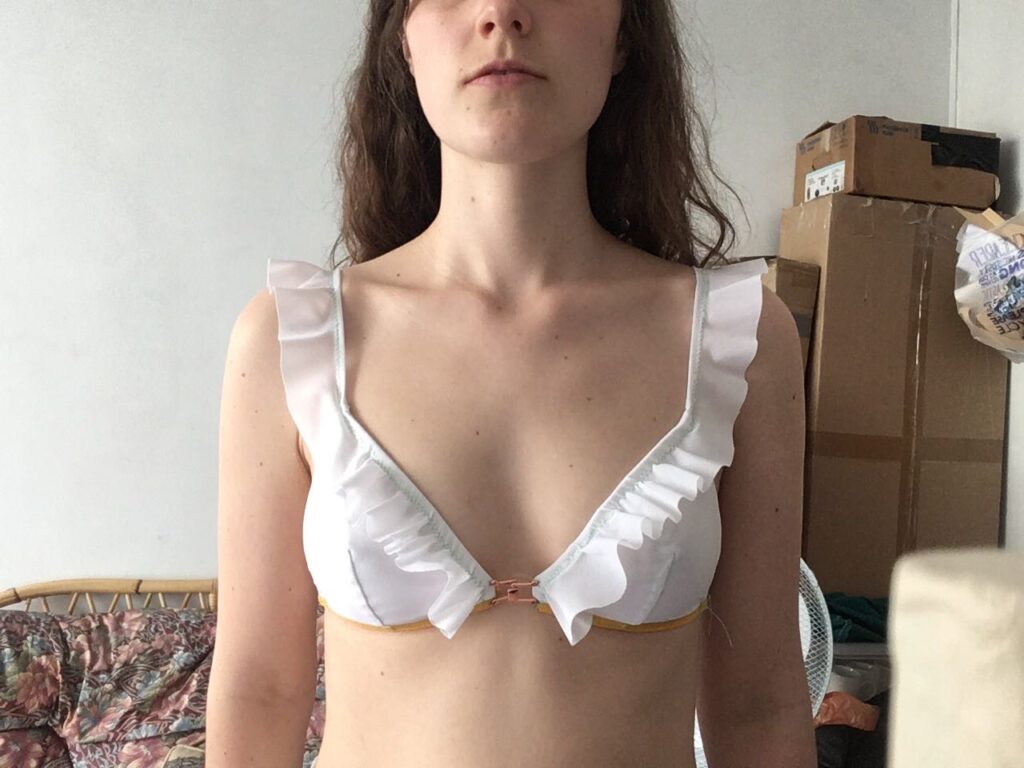 Bikini top toile sampling and fitting with flounce