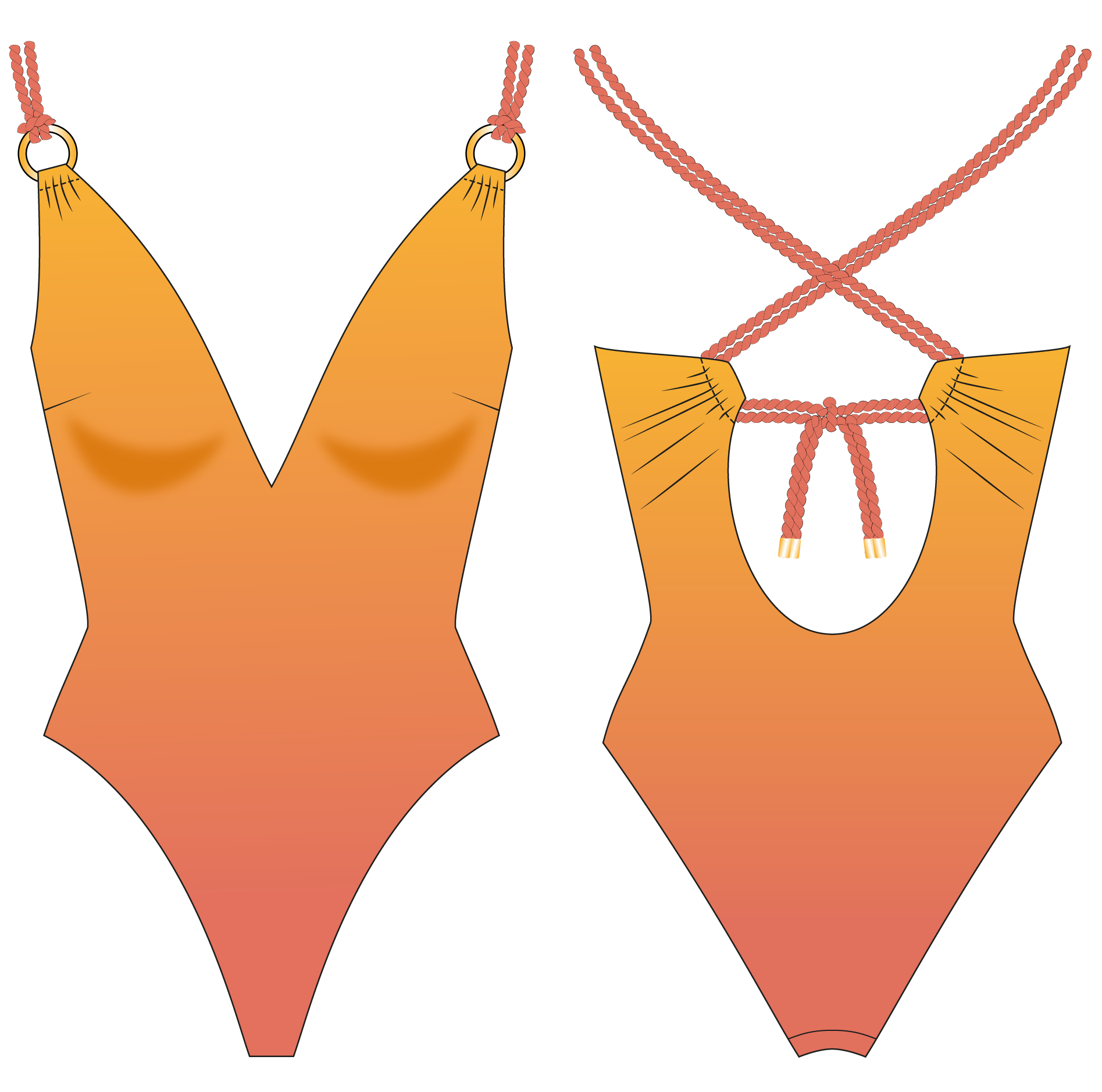 Orange ombre swimsuit CAD design